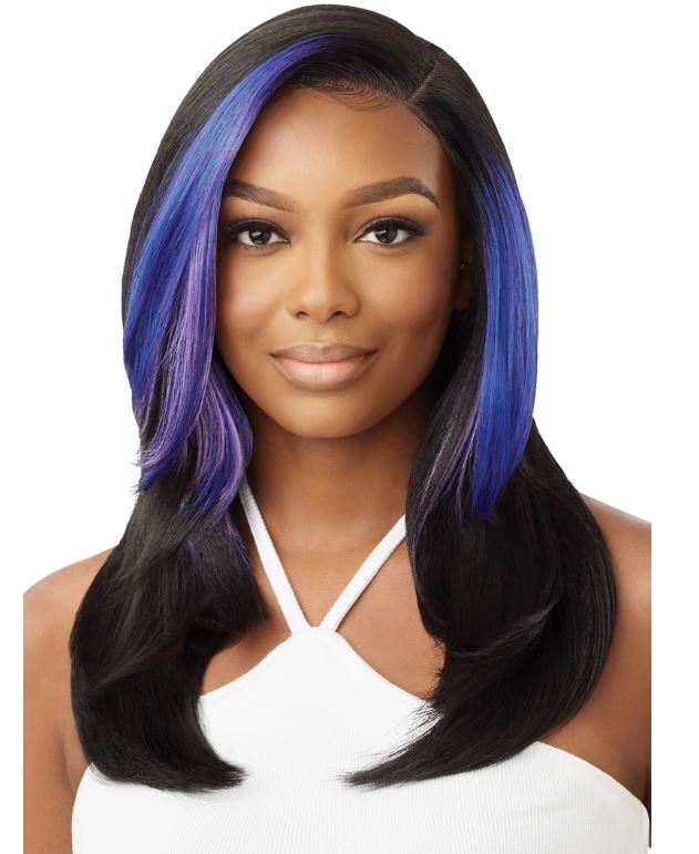 OUTRE  SLEEKLAY SYNTHETIC GLUELESS LACE FRONT WIG - ETINA, FRONT BLUE VIOLET