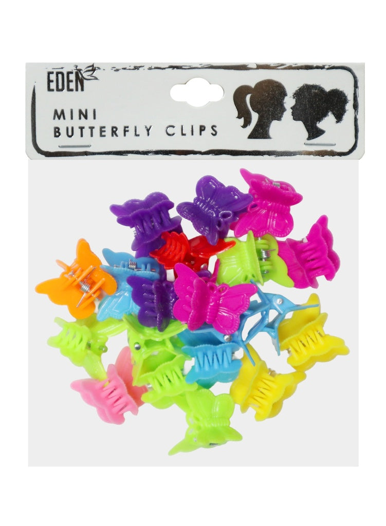 Packaged mini butterfly clips with colorful design on a white background