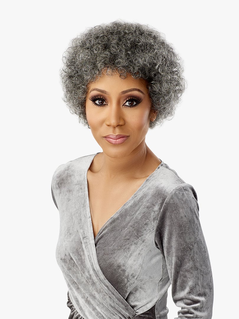 EMPIRE WIG 100% HUMAN HAIR WIG - BLISS  SALT & PEPPER, DIRECT FRONT