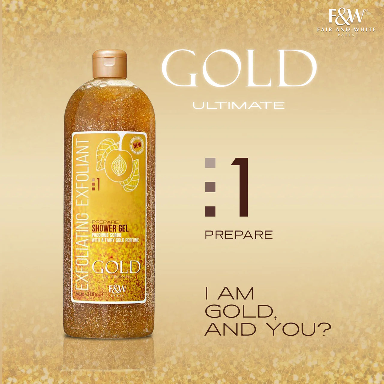 FAIR & WHITE  Gold Exfoliating Shower Gel Precious Scrub(940 ML), Sareya Beauty Supply store in calgary Alberta Canada