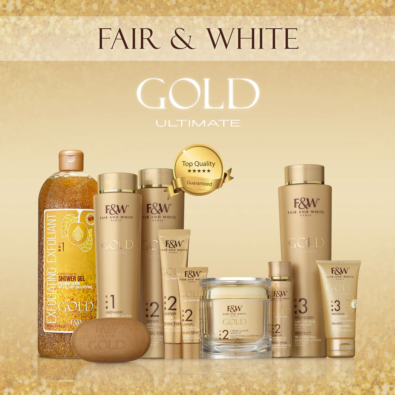 FAIR & WHITE  Gold Exfoliating Shower Gel Precious Scrub(940 ML), Sareya Beauty Supply store in calgary Alberta Canada