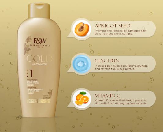 FAIR & WHITE Gold Shower Gel with Argan Oil (1000 ml /33.8oz)