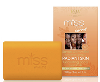 Thumbnail for Miss White Radiant Skin exfoliating soap bar in orange-yellow, shown in front of its matching orange packaging box on a white background.