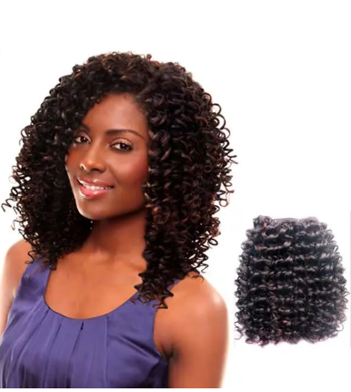 Woman with styled hair and a close-up of hair extensions on a white background