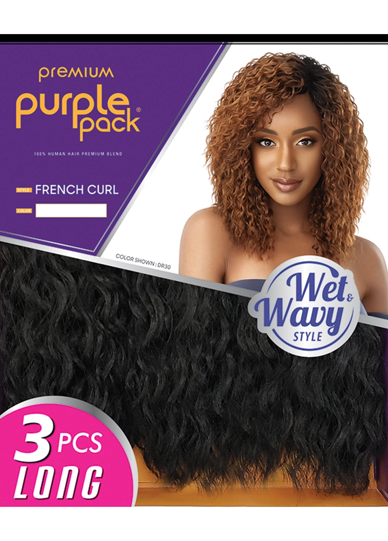 OUTRE HUMAN HAIR BLEND WEAVE PURPLE PACK 3PCS-WET-WAVY-FRENCH CURL- BOX