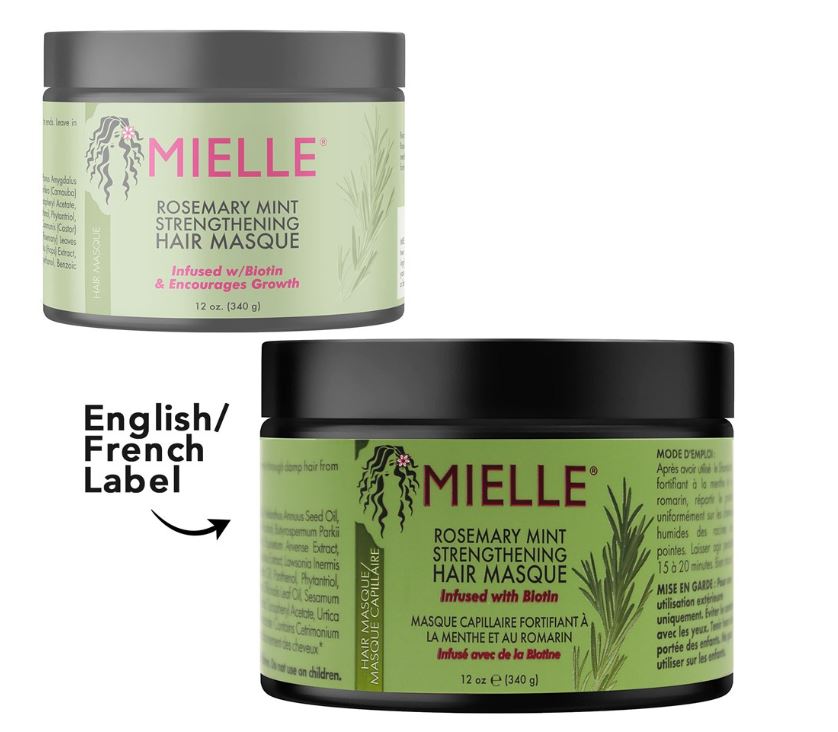 MIELLE ROSEMARY MINT STRENGTHENING HAIR MASQUE - 12 OZ- ENGLISH FRENCH LABEL