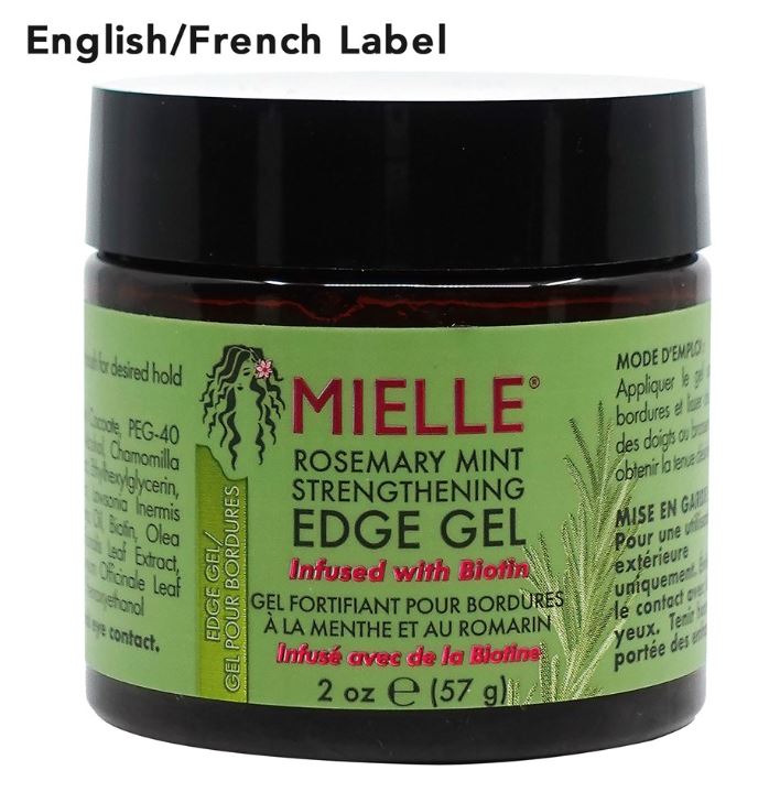 MIELLE ORGANICS ROSEMARY MINT STRENGTHENING EDGE GEL- Gel 2oz- ENGLISH FRENCH LABEL