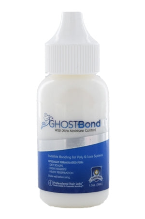 A bottle of GHOST Bond XL Lace Hair Bonding Glue with extra moisture control.