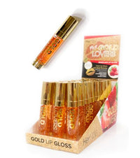 Thumbnail for Display of HERMINE GOLD LOVERS Sparkling Lip Gloss in Strawberry flavor with multiple lip gloss tubes arranged in a box.