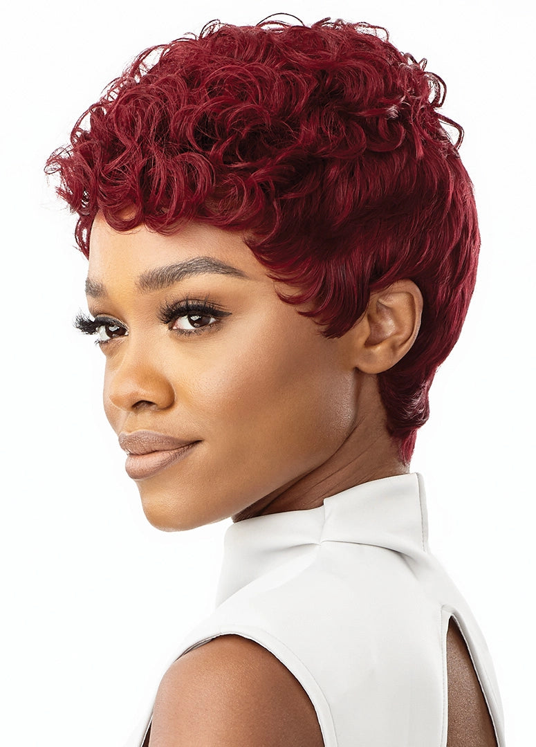 OUTRE DUBY WIG CLIPPER CUT HUMAN HAIR - RAVEN,SIDE VIEW RED