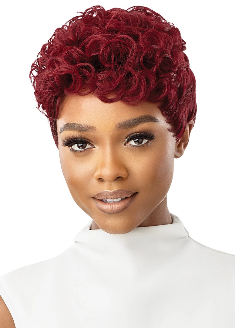 OUTRE DUBY WIG CLIPPER CUT HUMAN HAIR - RAVEN, FRONT RED