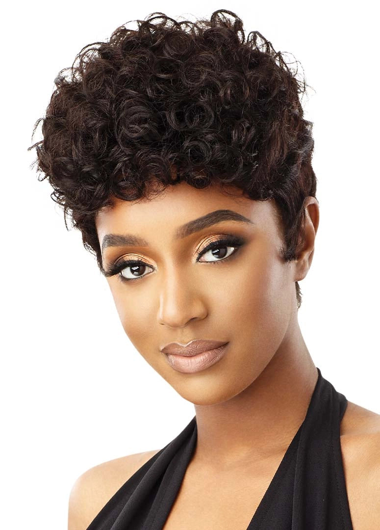 OUTRE FAB & FLY FULL CAP WIG COLOR QUEEN HUMAN HAIR - SOFINA, SIDE VIEW BLACK