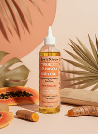 Thumbnail for Body oil bottle with a label on a gray surface