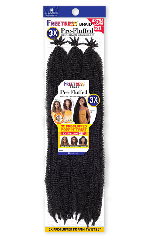 SHAKE N GO FREETRESS EQUAL 3X PRE-FLUFFED POPPIN' TWIST 28", PACK VIEW