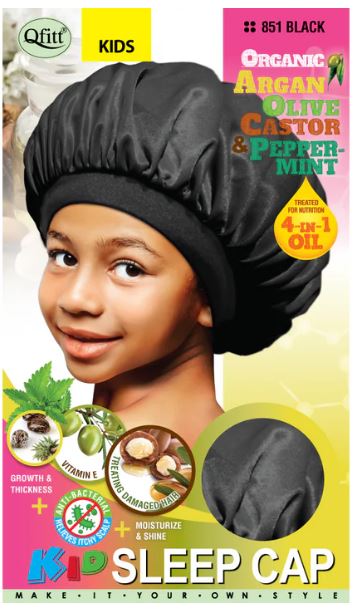 QFITT KIDS ORGANIC SATIN SLEEP CAP - BLACK