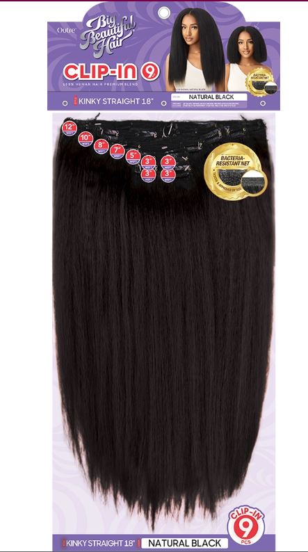 OUTRE BIG BEAUTIFUL HAIR CLIP-IN- 9PCS - KINKY STRAIGHT 18"- PACK