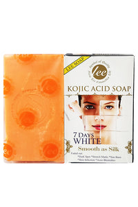 Thumbnail for Lee Kojic Acid Soap bar in orange with a white and black retail box featuring a woman's face and text reading 'Kojic Acid Soap' and '7 Days White'.