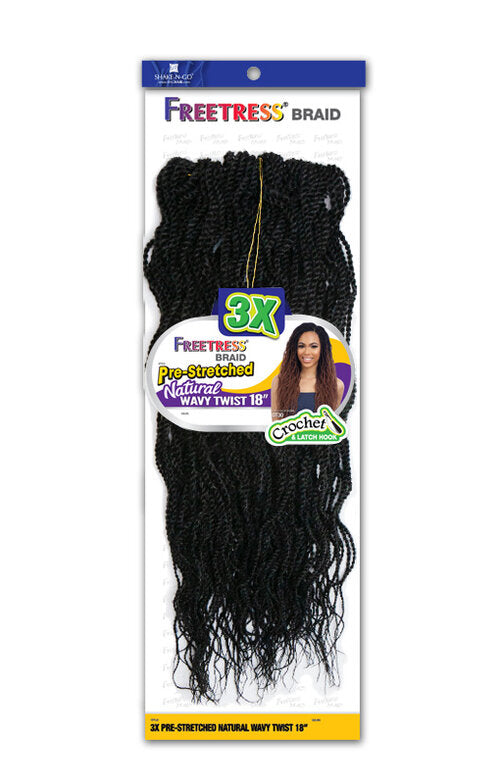 SHAKE N GO FREETRESS 3X PRE-STRETCHED NATURAL WAVY TWIST 18", BOX VIEW