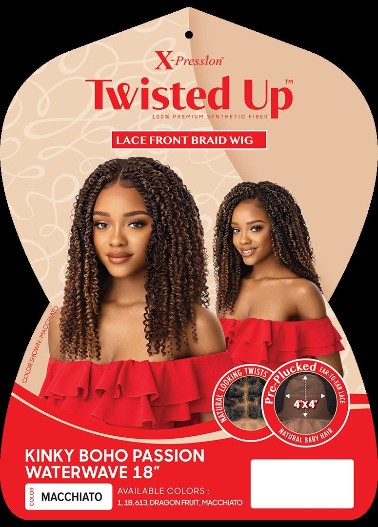 OUTRE X-PRESSION TWISTED UP BRAIDED LACE FRONT WIG 4X4 KINKY BOHO PASSION WATER WAVE 18"