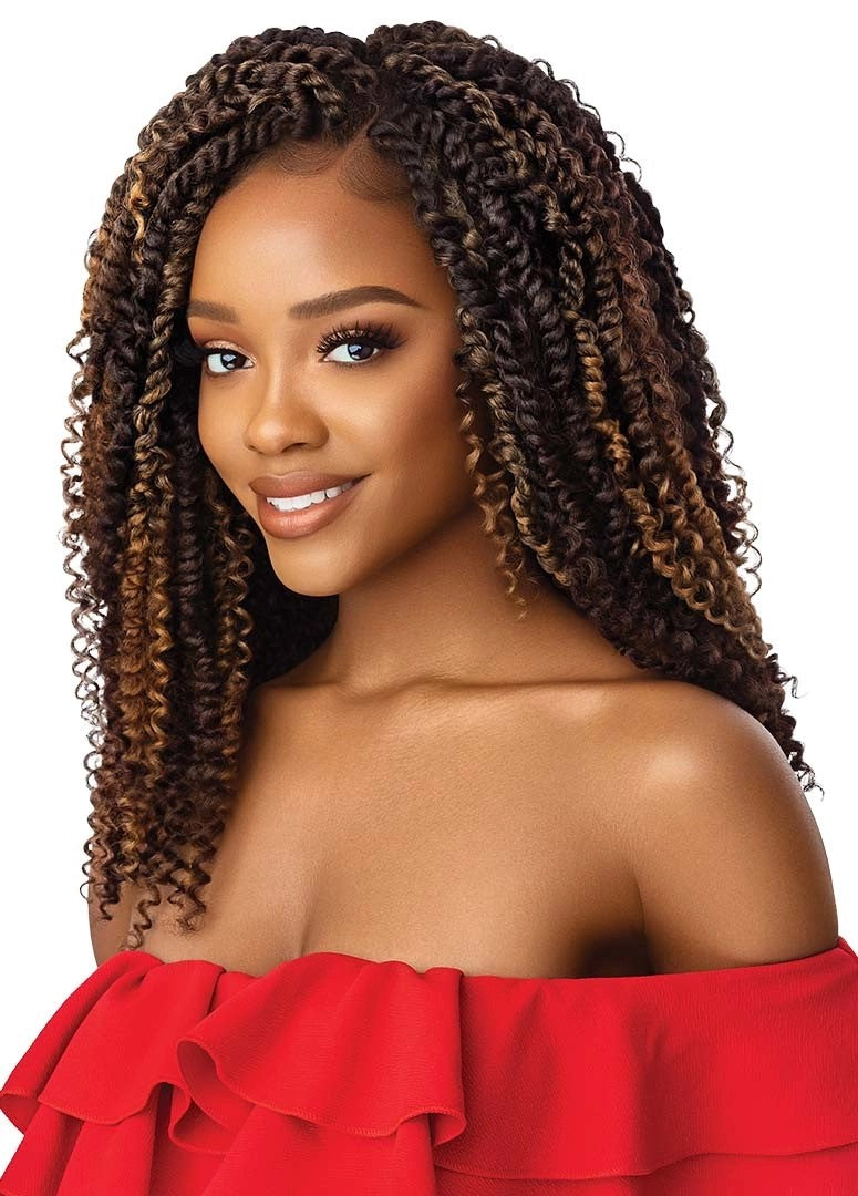 OUTRE X-PRESSION TWISTED UP BRAIDED LACE FRONT WIG 4X4 KINKY BOHO PASSION WATER WAVE 18", SIDE VIEW SMILE