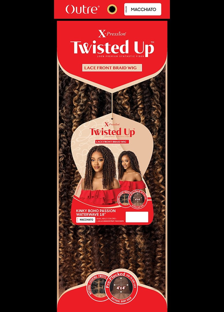 OUTRE X-PRESSION TWISTED UP BRAIDED LACE FRONT WIG 4X4 KINKY BOHO PASSION WATER WAVE 18"