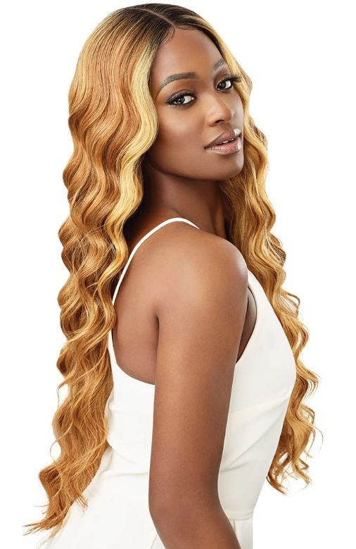 OUTRE  SLEEKLAY SYNTHETIC HD LACE FRONT WIG - LARISSA, SIDE VIEW BLONDE