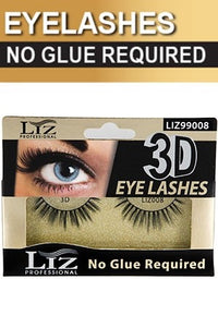 Thumbnail for Packaging of LIZ 3D eyelashes with a picture of an eye wearing the eyelashes, highlighting 'No Glue Required' text.