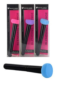 Thumbnail for Three flat-topped blending sponges in black, pink, and blue colors, packaged in clear plastic containers with the brand 'Magic Gold' printed on the labels.