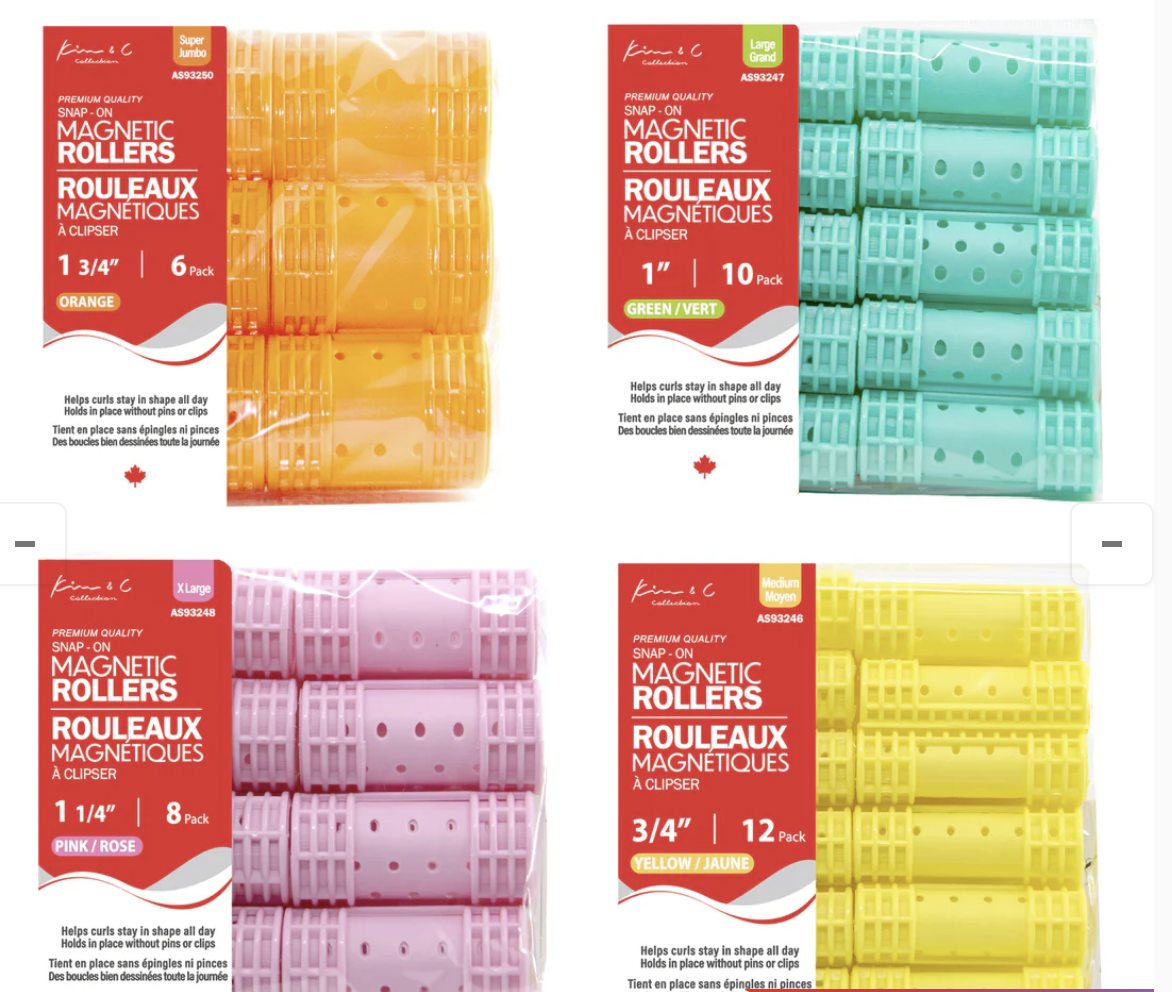 Packaging of magnetic rollers in various colors with red labels.