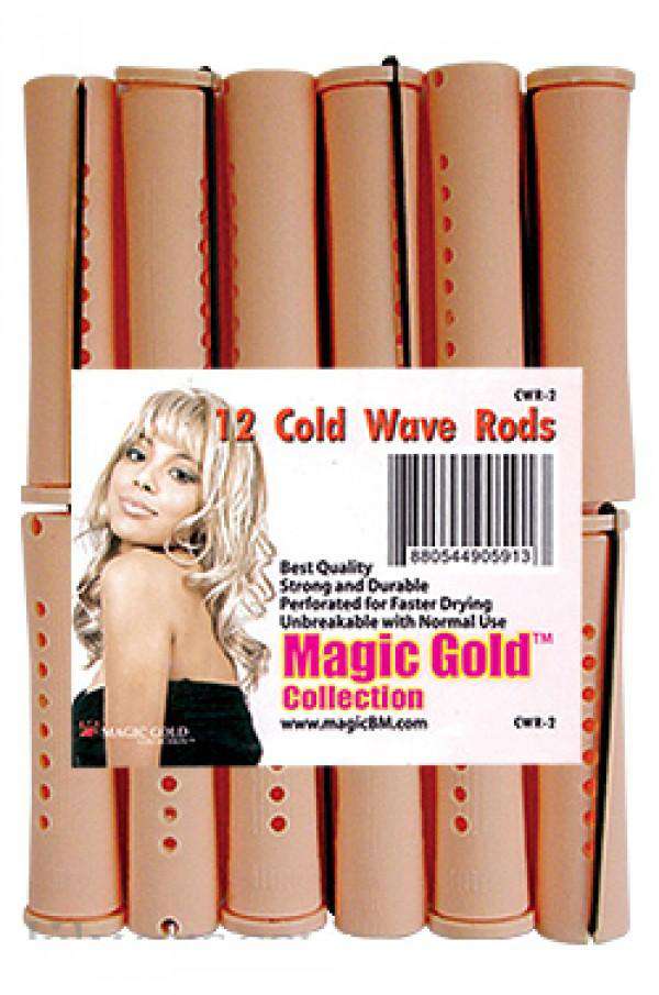 A pack of 12 peach-colored cold wave rods for drying, labeled 'MAGIC GOLD COLLECTION'.