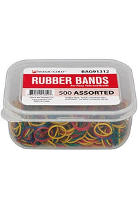 Thumbnail for Container of assorted rubber bands with a label on a white background