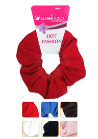 Thumbnail for A red fabric scrunchie with a pink and white 'MAGE GOLD COLLECTION' retail header card, shown on a white background with six color-option swatches along the bottom.