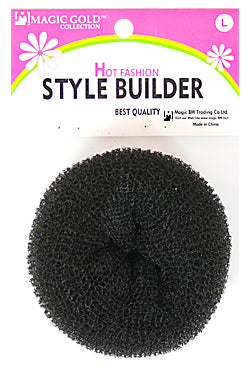 Black hair donut with pink packaging labeled 'Style Builder' on a white background