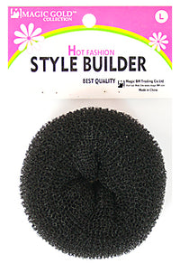 Thumbnail for Black hair donut with pink packaging labeled 'Style Builder' on a white background