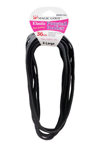 Thumbnail for A pack of black elastic ponytail holders, 36cm long, in X-Large size, packaged on a white and pink Magic Gold card.