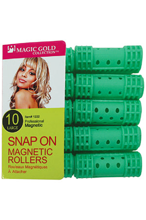 Packaging of green snap-on magnetic rollers with a child's face on the label.