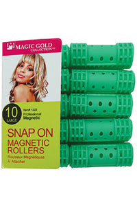 Thumbnail for Packaging of green snap-on magnetic rollers with a child's face on the label.