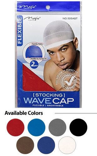 Wave cap packaging with a model wearing the cap, showing available colors below.