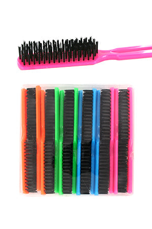 Set of colorful brushes with a pink handle on a white background