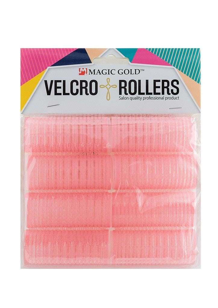 Pack of pink velcro rollers with 'Magic Gold' branding on a colorful background