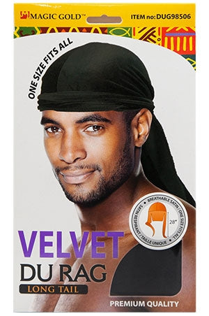 MAGIC GOLD Velvet Durag Lond Tail - Black 