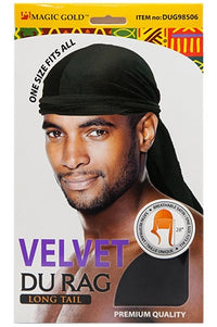 Thumbnail for MAGIC GOLD Velvet Durag Lond Tail - Black 