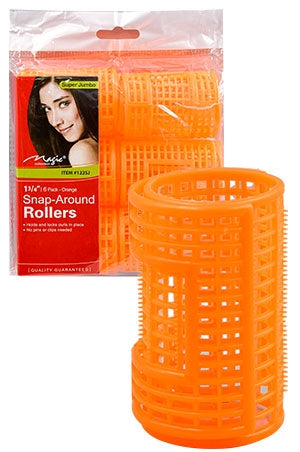 Orange hair rollers with packaging featuring a woman's face on a white background