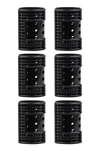 Thumbnail for Six black plastic cylindrical containers with holes on a white background