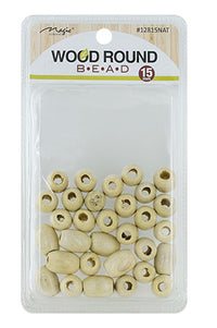 Thumbnail for Packaged wood round beads with a clear front and visible brand name.