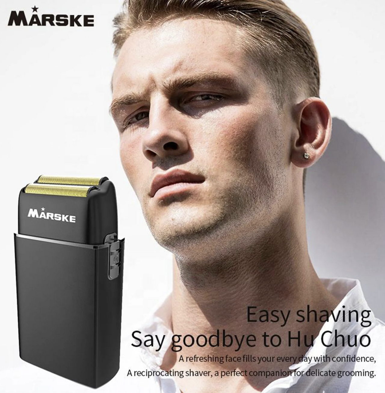 MARSKE shaver with a man in the background