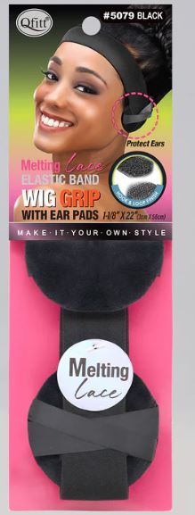 QFITT MELTING ELASTIC WIG GRIP WITH EAR PAD (1-1/8IN) BLACK