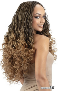Thumbnail for Woman with long, wavy, blonde hair on a white background