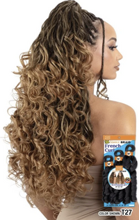 Thumbnail for Woman with styled hair and a package of hair extensions on a white background