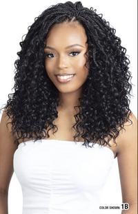 Thumbnail for Woman with styled hair wearing a white top on a white background